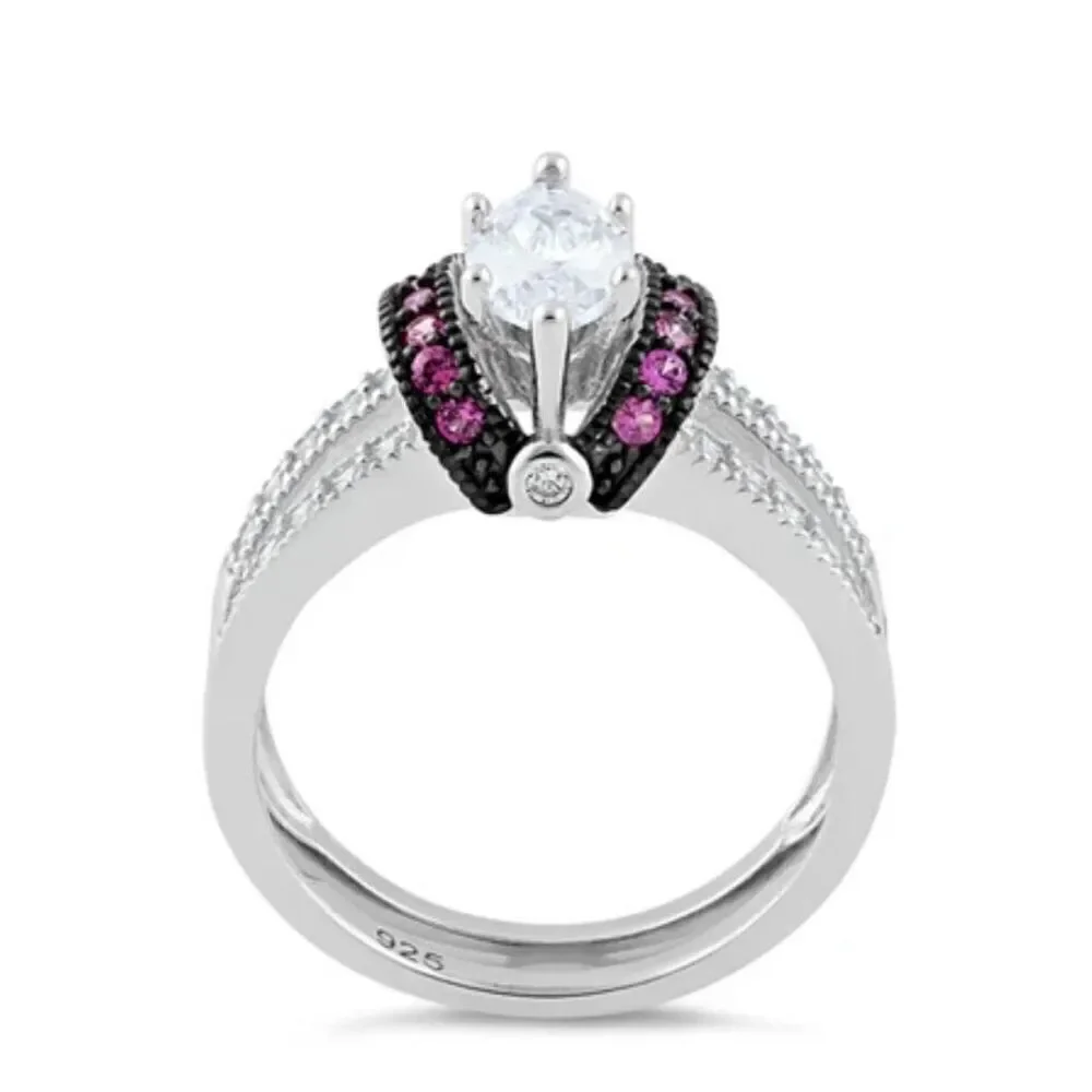 Sterling Silver Clear Marquise Ruby CZ Ring New